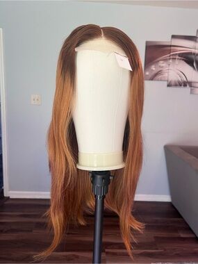 Bone Straight Ombre Wig in Copper Brown to Ginger - Human Hair